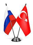 Russia and Turkey - Miniature Flags Isolated on White Background.