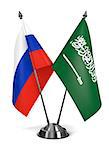 Russia and Saudi Arabia - Miniature Flags Isolated on White Background.