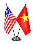 USA and Vietnam - Miniature Flags Isolated on White Background.