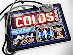 Colds - Diagnosis on the Display of Medical Tablet and a Black Stethoscope on White Background.