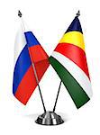 Russia and Seychelles - Miniature Flags Isolated on White Background.