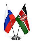 Russia and Kenya - Miniature Flags Isolated on White Background.