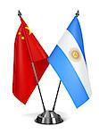 China and Argentina - Miniature Flags Isolated on White Background.