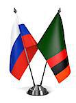 Russia and Zambia - Miniature Flags Isolated on White Background.