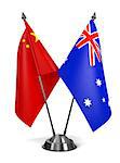 China and Australia - Miniature Flags Isolated on White Background.