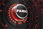 Panic Controller with Glowing Red Lights on Black Console. Control or management concept.