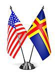 USA and Aland - Miniature Flags Isolated on White Background.