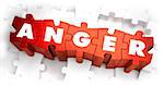Anger - Text on Red Puzzles with White Background and Selective Focus.