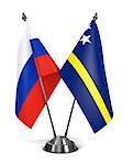 Russia and Curacao - Miniature Flags Isolated on White Background.