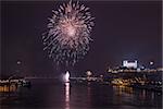 New Year Celebration. Fireworks on the River in Bratislava, Slovakia.