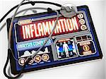 Inflammation - Diagnosis on the Display of Medical Tablet and a Black Stethoscope on White Background.