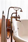 Free standing bath with old-fashioned tap