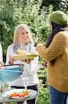 Young women having barbecue in garden