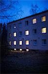 Block of flats with illuminated windows