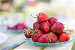 Close-up of strawberries on crystal plate