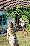 Girls playing badminton