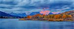 Oxbow Bend on Snake River with Mount Moran in Autumn at Sunset, Grand Teton Mountains, Grand Teton National Park, Jackson, Wyoming, USA