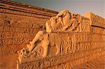 Animal figures carved into an ornate wall; Hampi, Karnataka, India