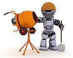 3D Render of a Robot builder with cement mixer