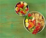 homemade granola muesli with fruit salad for breakfast