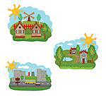 Vector illustration of a village and city