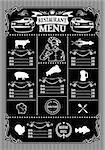 template for menu on a black background and icons of animals and drinks