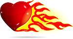 Illustration symbolic red heart on fire on a white background