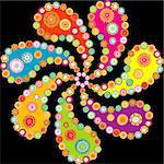 Colorful paisley spiral over black background