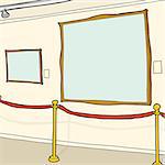 Cartoon art gallery with two blank picture frames