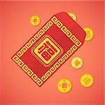 vector flat design chinese new year red envelope with coins illustration