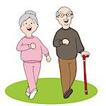 An image of two seniors walking.