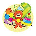 Hand drawn bear and other toys - vector illustration