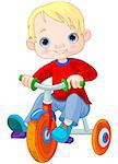 Illustration very cute boy on tricycle