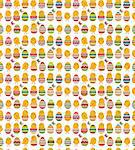 Seamless white pattern with easter eggs and chickens