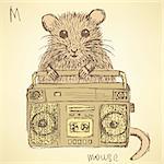 Sketch fancy mouse in vintage style, vector