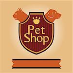 Vector logo for a pet store in heraldic style. Accessories for pets. Dog and cat.