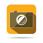 Yellow hipster photo or camera icon with long shadow. Vector illustration