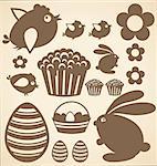 Vector Easter elements rabbit, eggs, cake, chicken