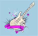 Grunge vector background with electric guitar and skull