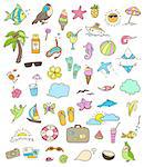 Set of vector summer doodle elements for design