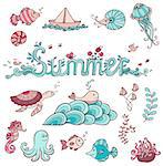 Set of vector sea doodle elements for design