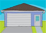 Single hand drawn cartoon residential garage with door