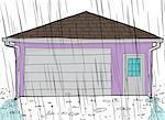 Hand drawn cartoon garage with rain spouts