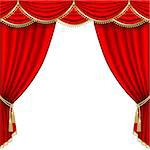 Theater stage  with red curtain. Clipping Mask. Mesh.