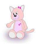 A pink toy cat over a white background.