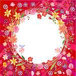 Greeting card with wreath of different summer flowers