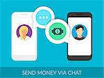 Transferring money to friends via chat messager. Illustration of two smartphones with speech bubbles