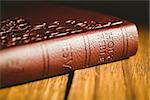 Close up of bible on wooden table