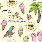 Summer seamless pattern with palm and boat