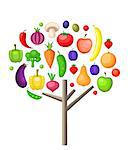 Fruits and vegetable tree, vegetarian concept.